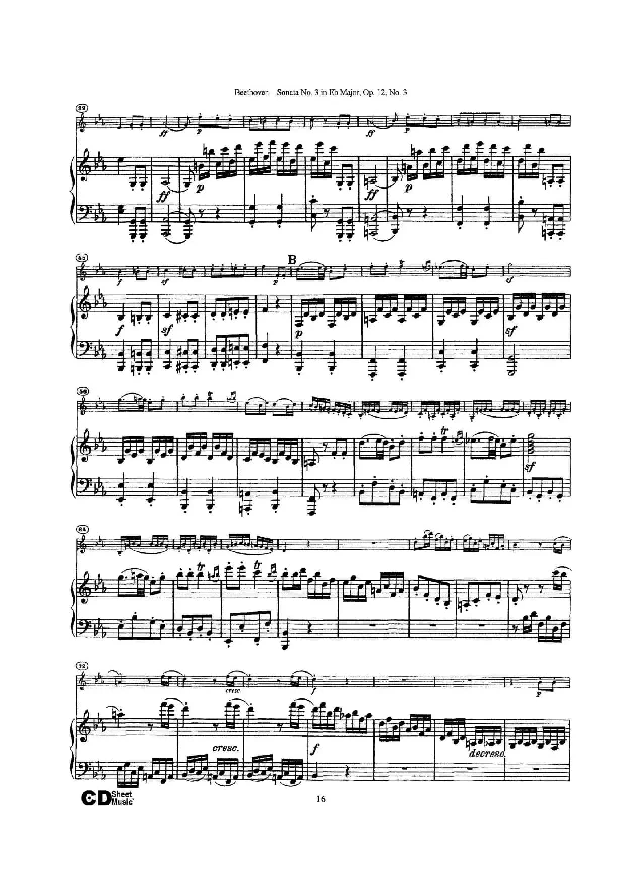 降E大调第三小提琴奏鸣曲（Sonata No.3 in Eb Major Op.12,No.3）（小提琴+钢琴伴奏）