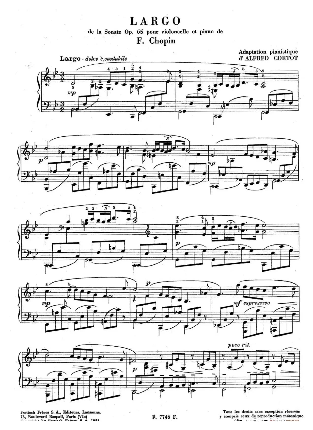 Sonata for Cello and Piano in g Minor Op.65（g小调大提琴奏鸣曲·柯尔托改编广板乐章钢琴独奏谱）