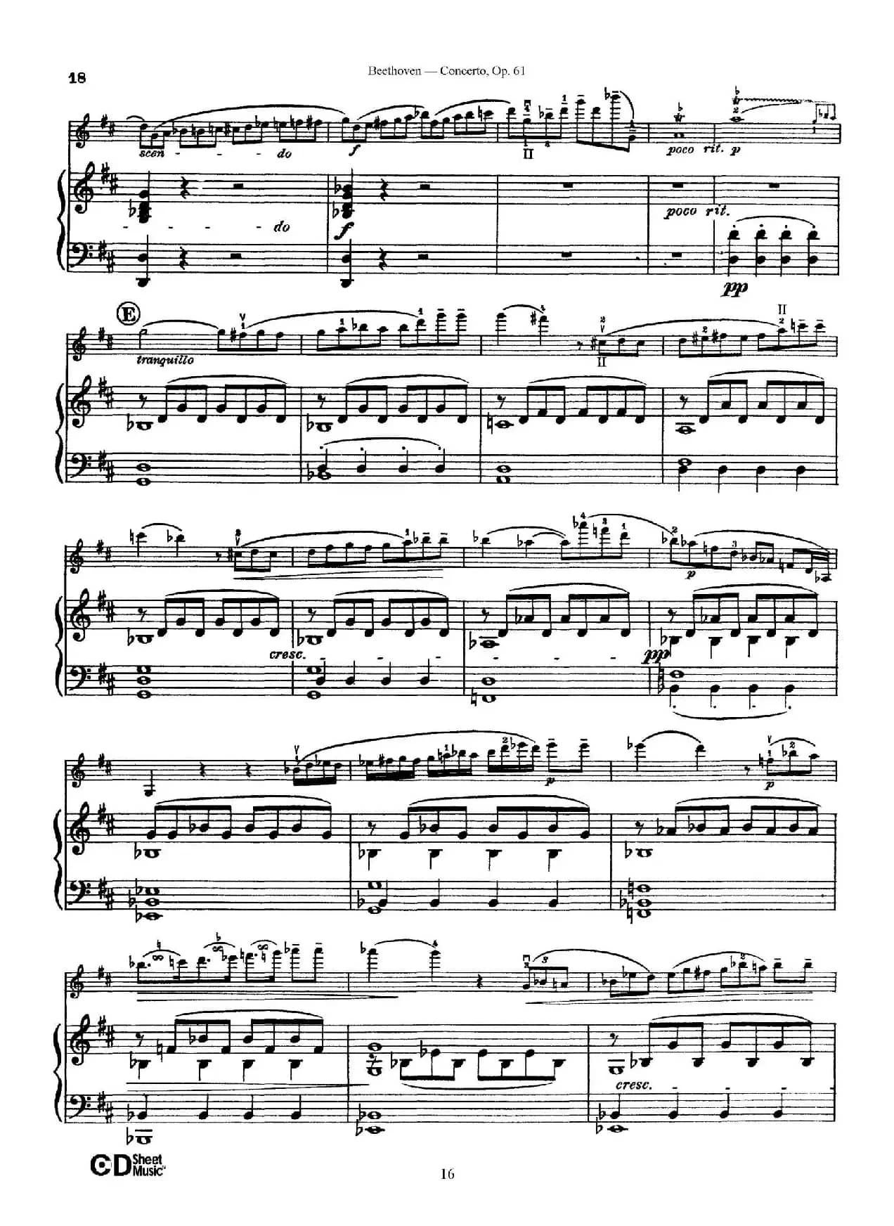 D大调小提琴协奏曲 Op.61（小提琴与钢琴版）