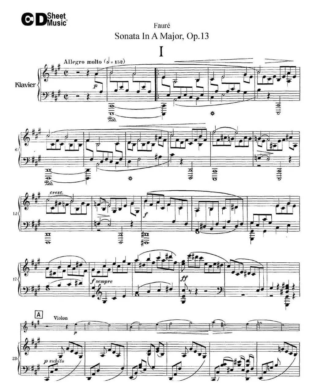 Violin Sonata No.1 Op.13（小提琴+钢琴伴奏）