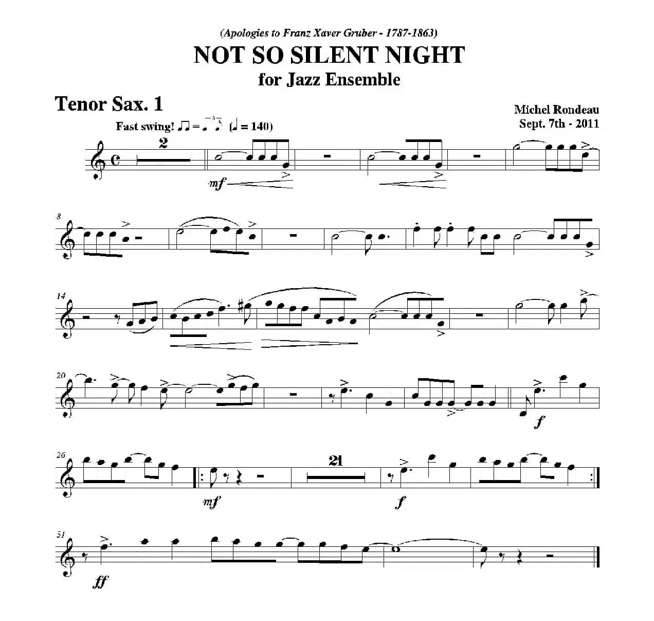 NOT SO SILENT NIGHT（第一次中音萨克斯分谱）