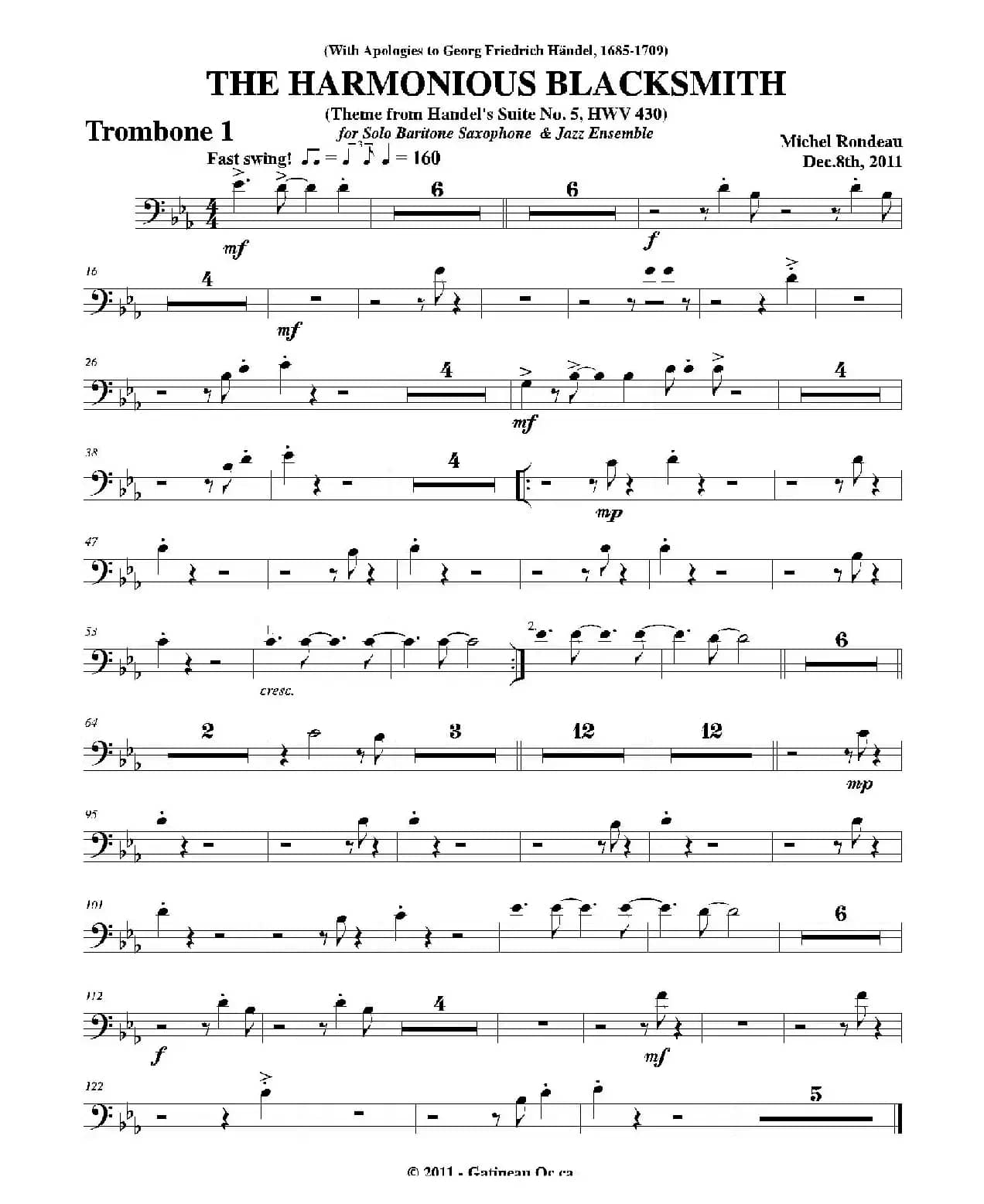 THE HARMONIOUS BLACKSMITH（第一长号分谱）