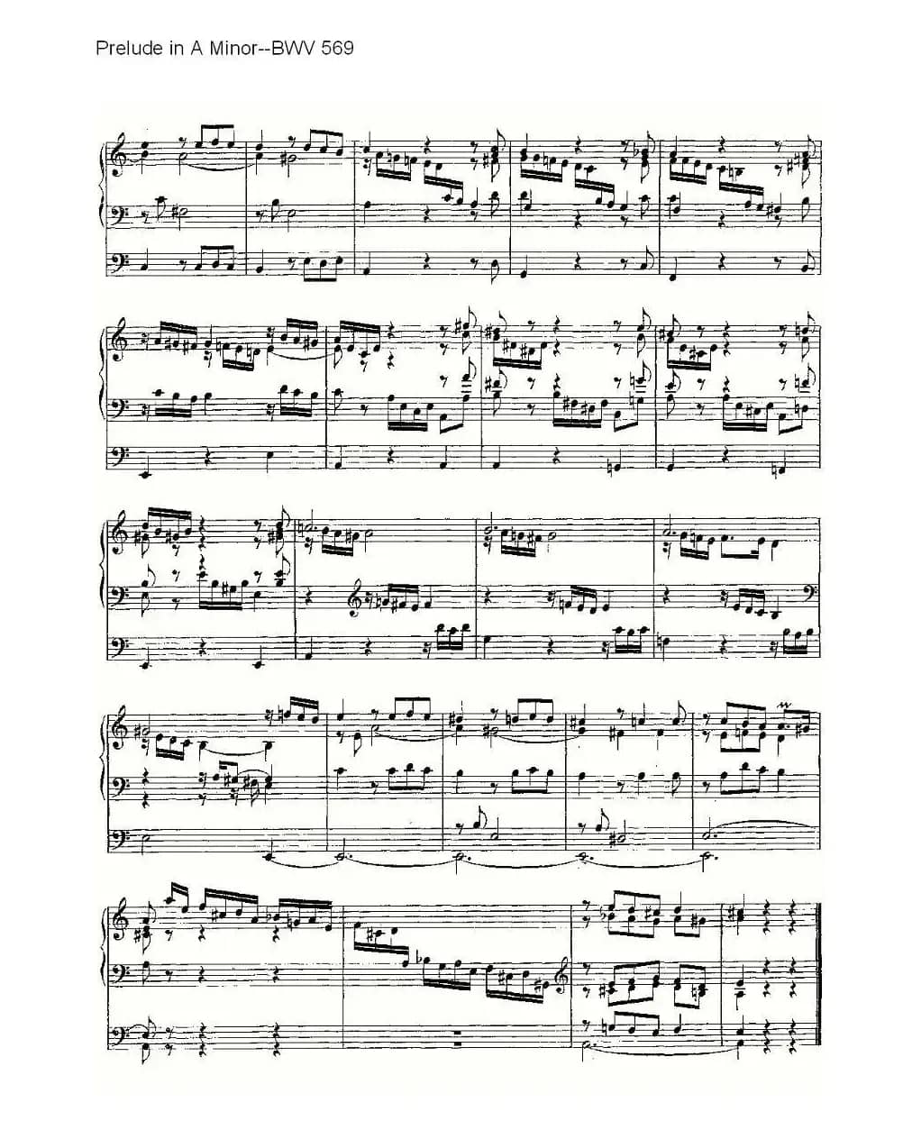 Prelude in A Minor--BWV 569 （管风琴谱）