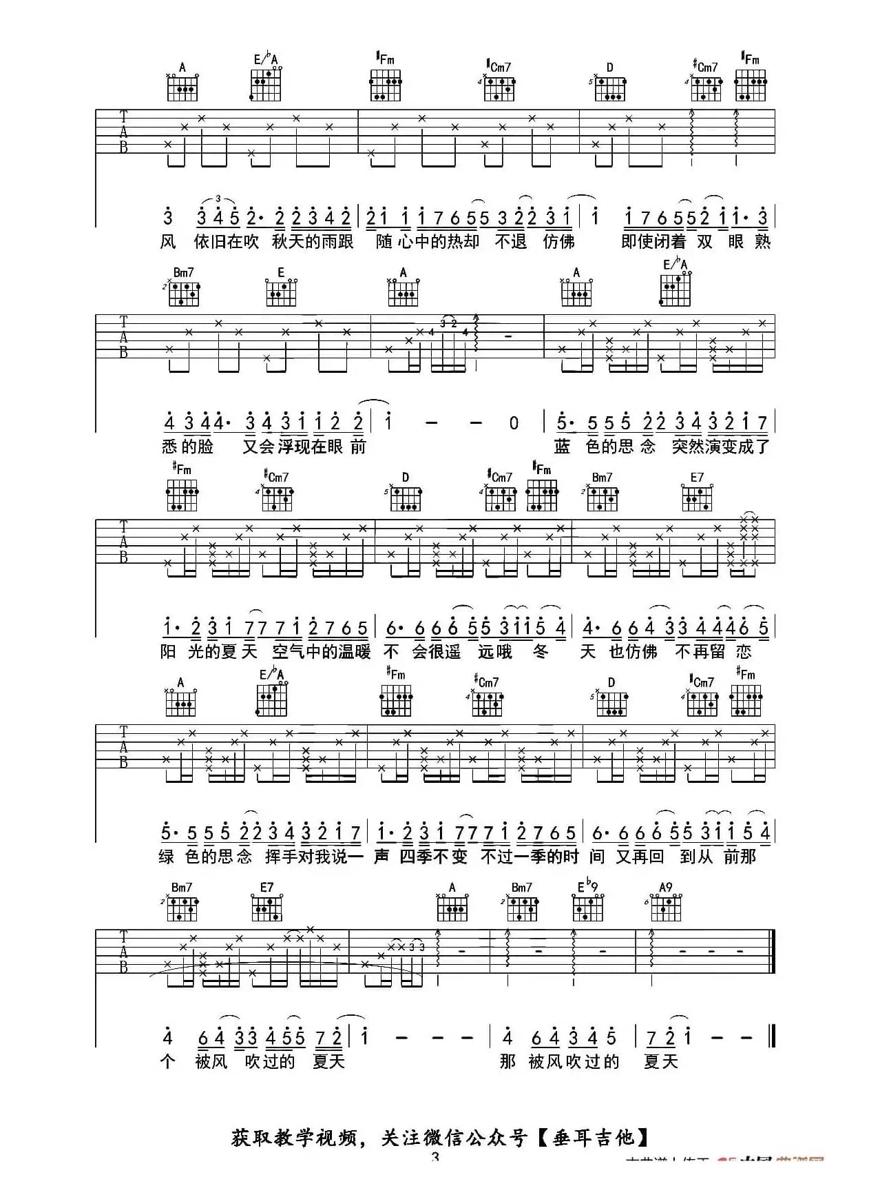 被风吹过的夏天（垂耳吉他编配版）