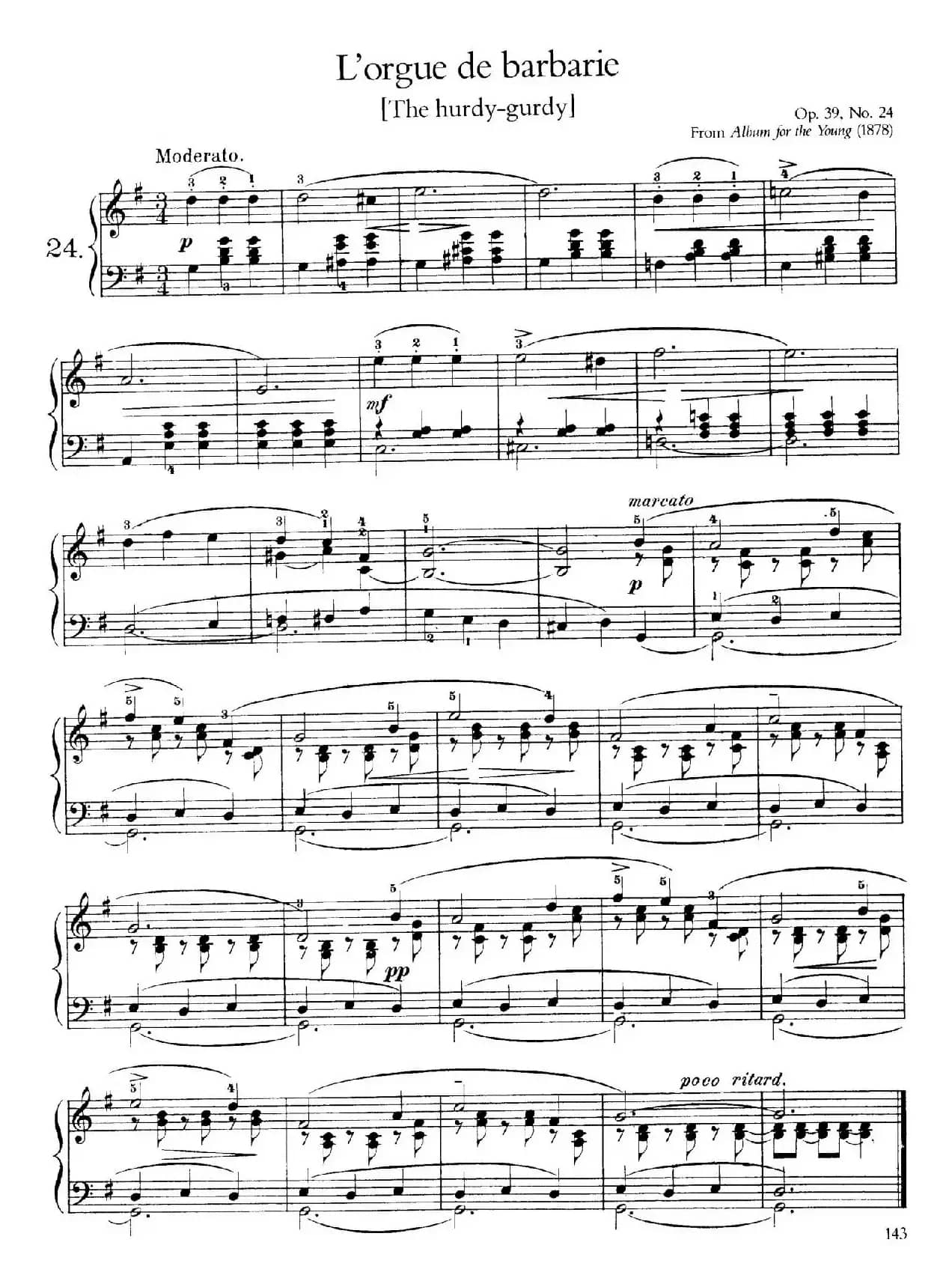 Album for the Young Op.39（儿童钢琴曲集）（24. 手风琴 The Hurdy-Gurdy ）