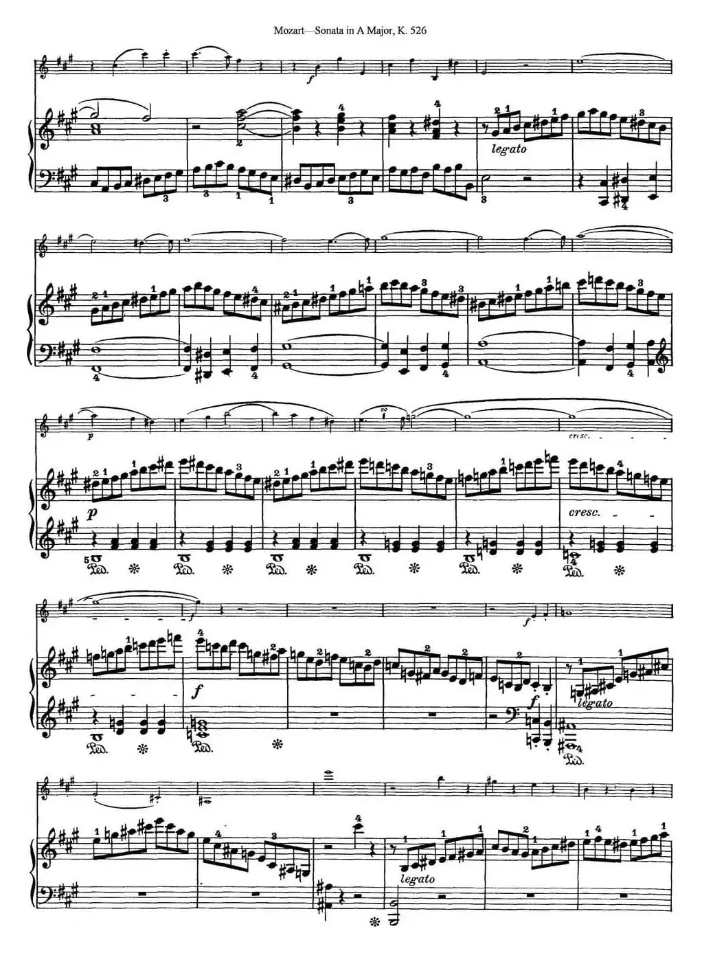 Violin Sonata in A Major K.526（小提琴+钢琴伴奏）