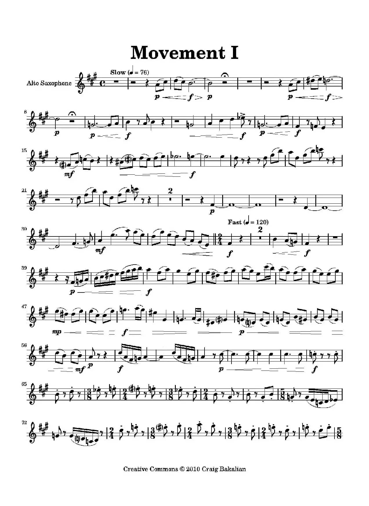 Movement（四重奏中音萨克斯分谱）