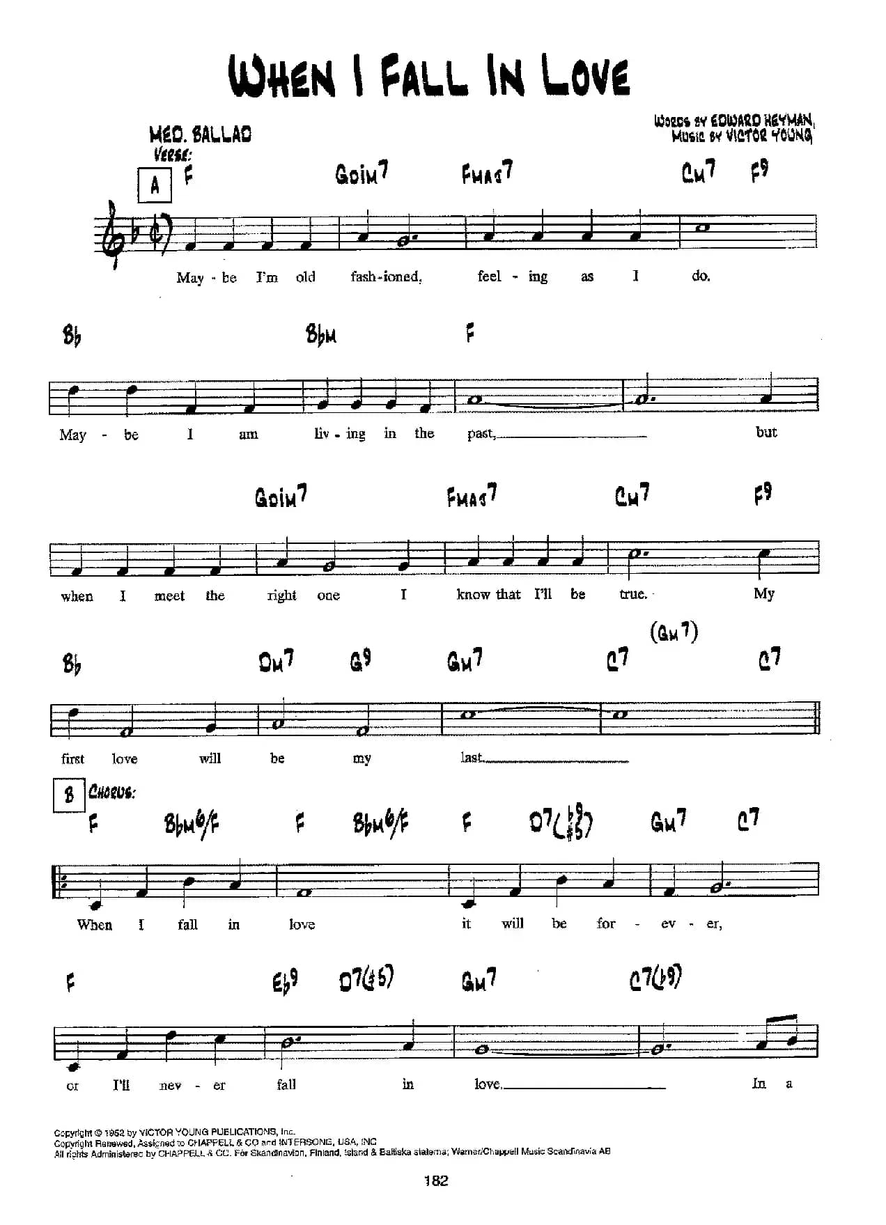 降B爵士乐谱：WHEN I FALL IN LOVE