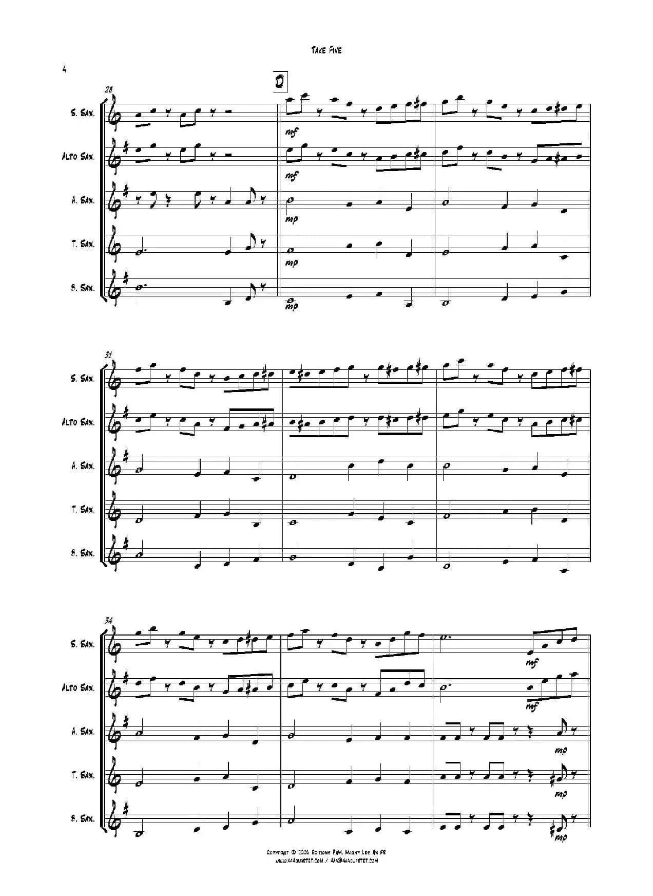 Take Five（无伴奏爵士五重奏总谱）