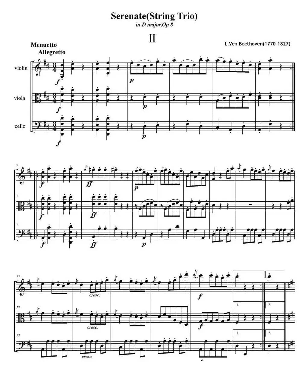 Serenate（String Trio）（D大调弦乐三重奏Op.8,II）