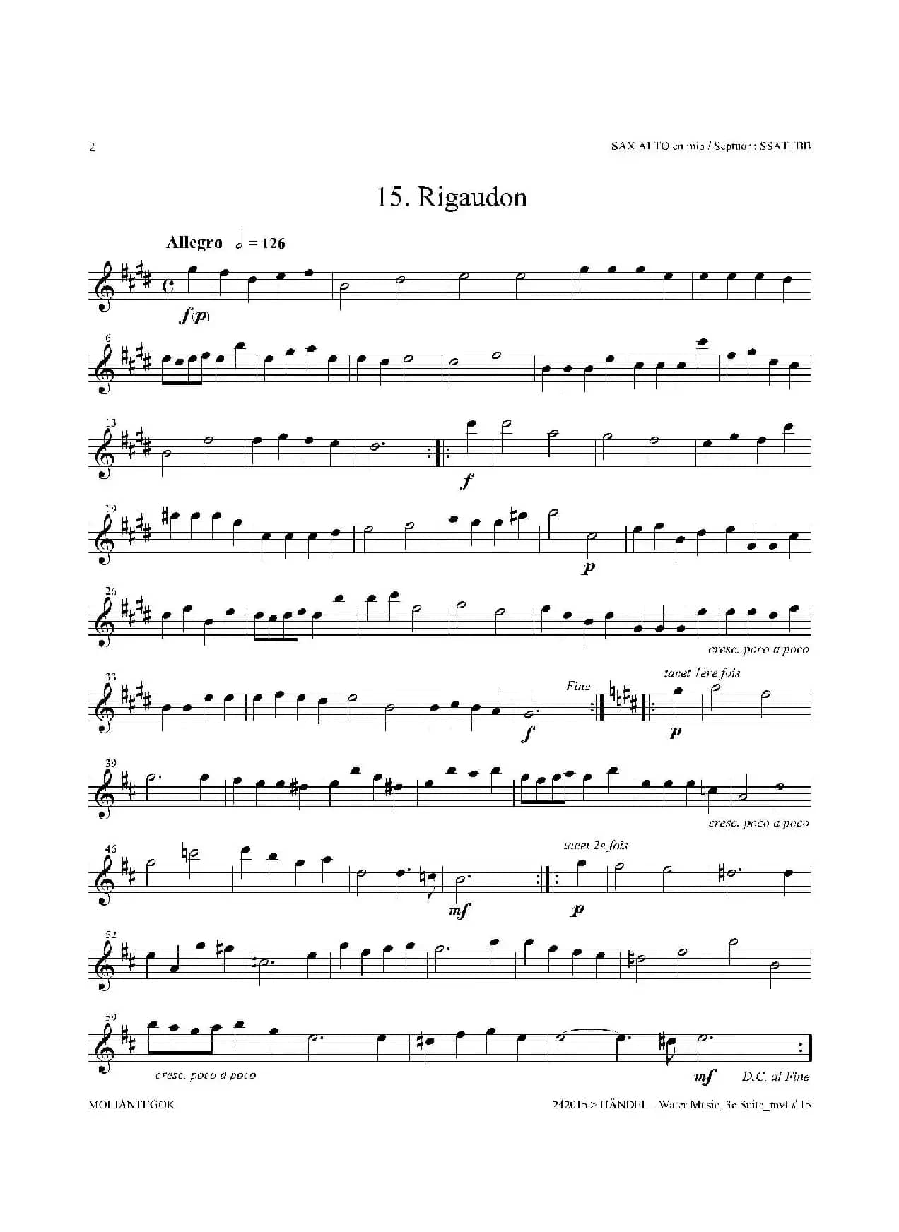 Water Music（HWV.350 No.3）（中音萨克斯）