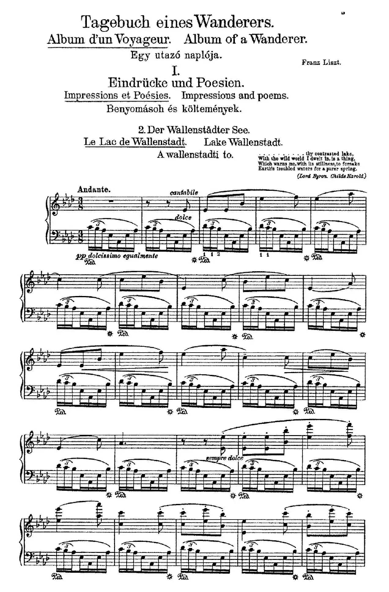 Album d'un Voyageur S.156（旅行者札记·第一册）（印象与诗篇·2. 瓦伦城之湖 Le Lac de Wallenstadt）