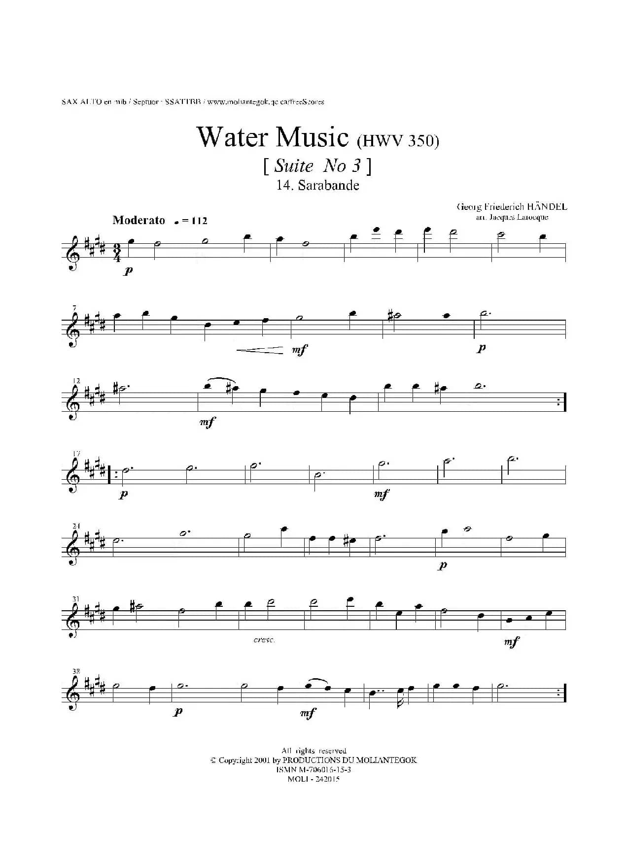 Water Music（HWV.350 No.3）（中音萨克斯）
