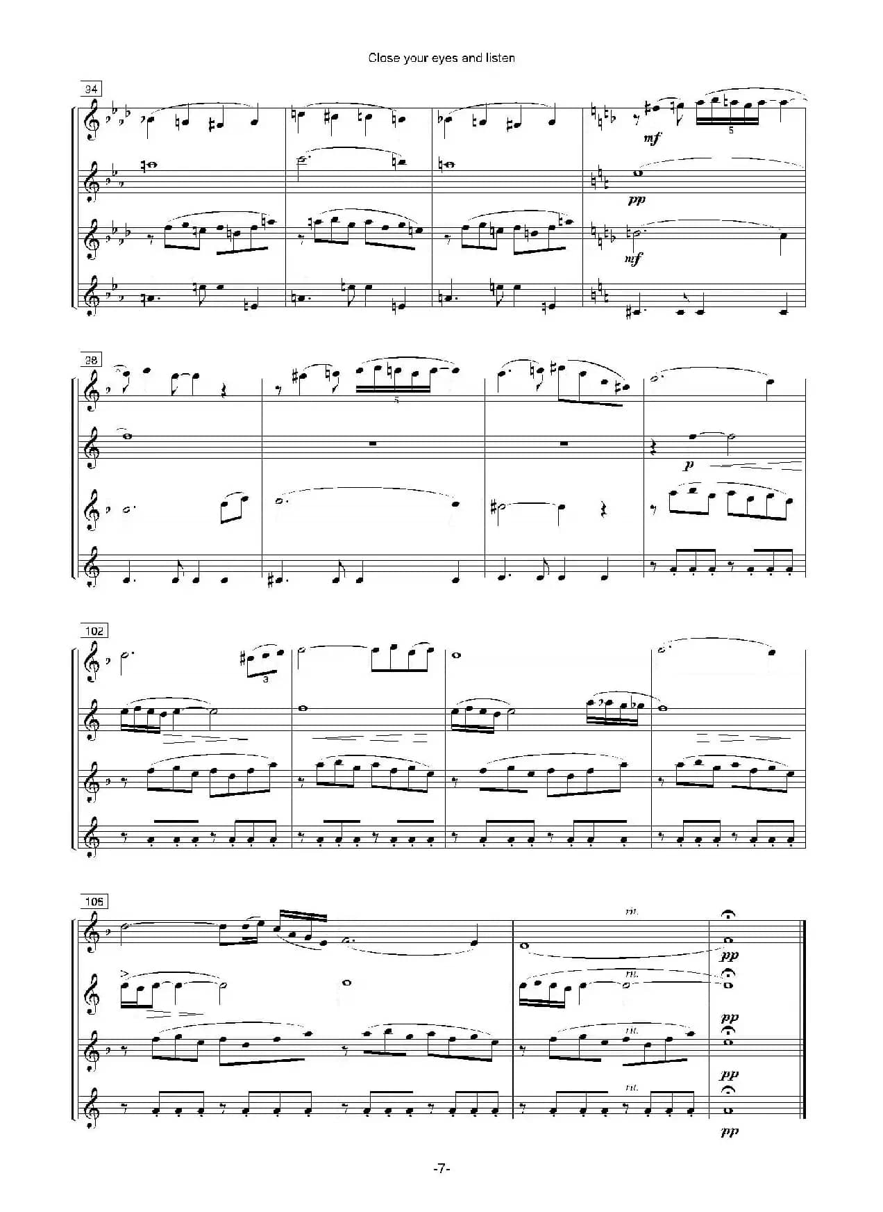 Close your eyes and listen（四重奏总谱+分谱）