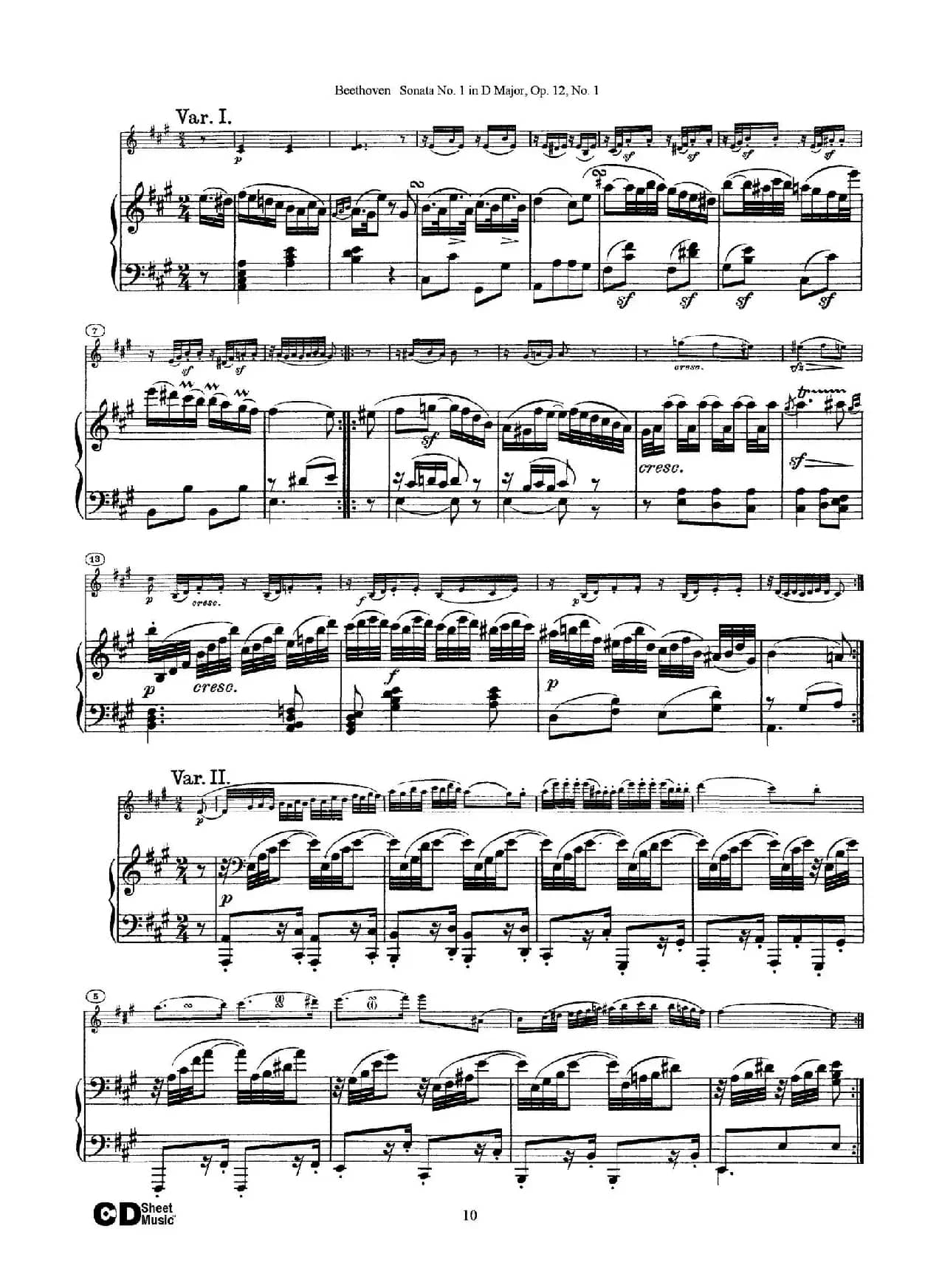 D大调第一小提琴奏鸣曲（Sonata No.1 in D Major Op.12,No.1）（小提琴+钢琴伴奏）