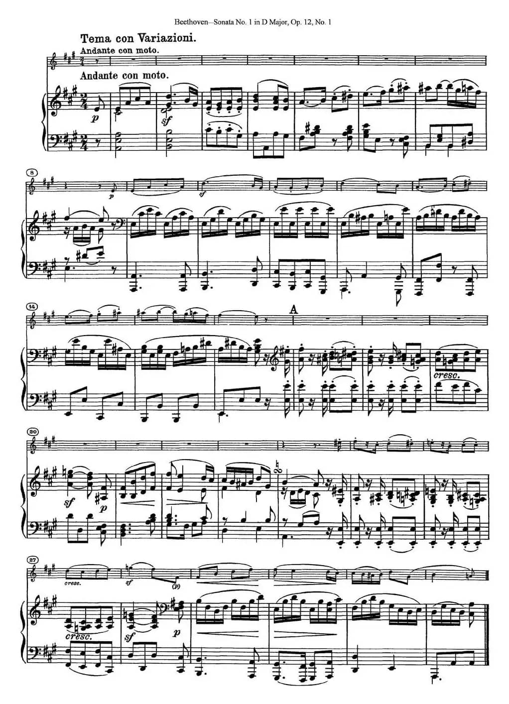 Violin Sonata No.1 in D Major Op.12 No.1（小提琴+钢琴伴奏）