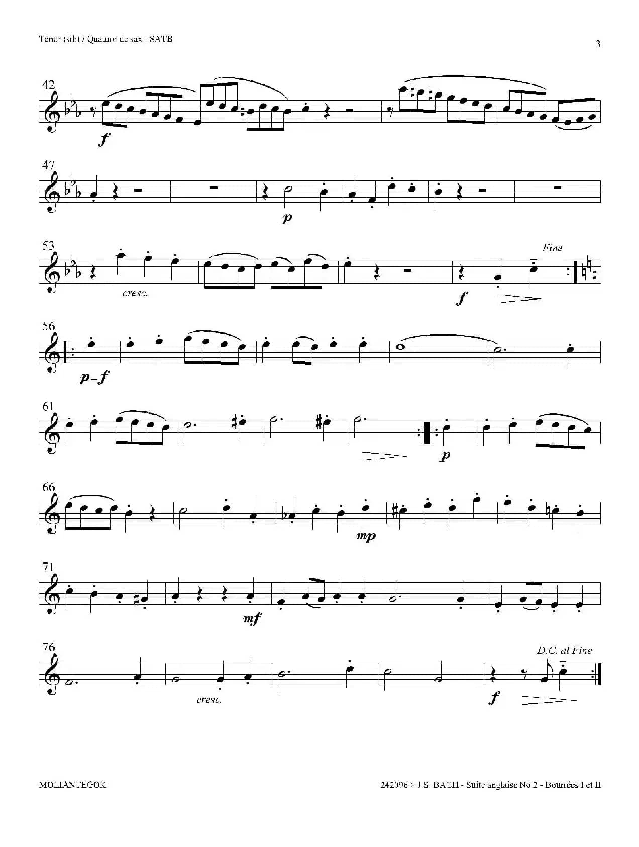 Suite anglaise No 2,BWV 807（法国组曲之二·布列舞曲）（次中音萨克斯分谱）