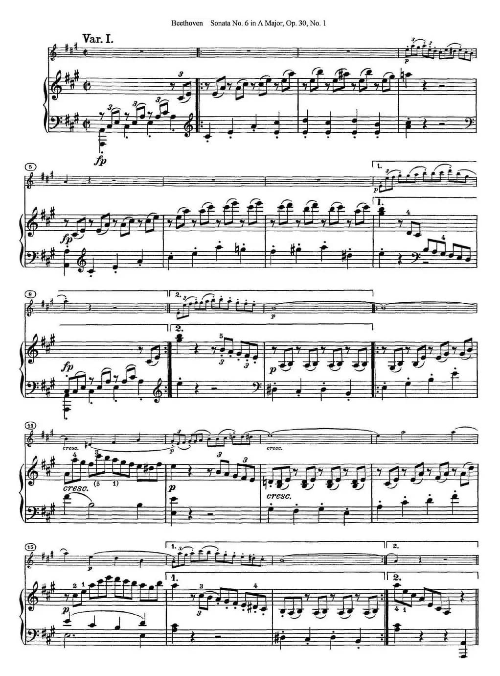 Violin Sonata No.6 in A Major Op.30 No.1（小提琴+钢琴伴奏）