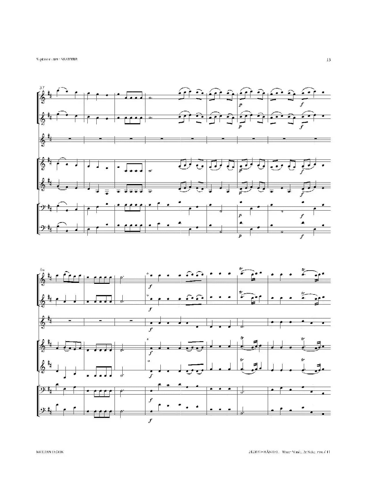 Water Music（HWV.349 No.2）（萨克斯合奏总谱）