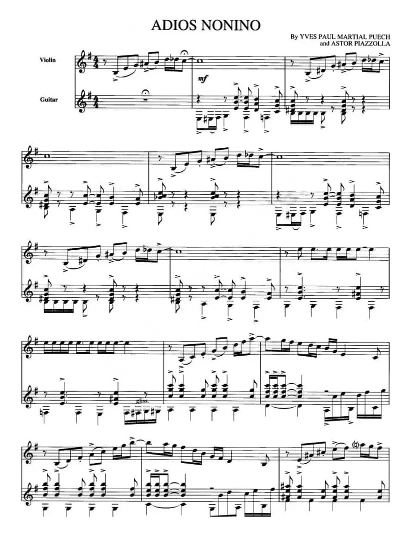ADIOS NONINO（再见诺妮）（小提琴、吉他二重奏）