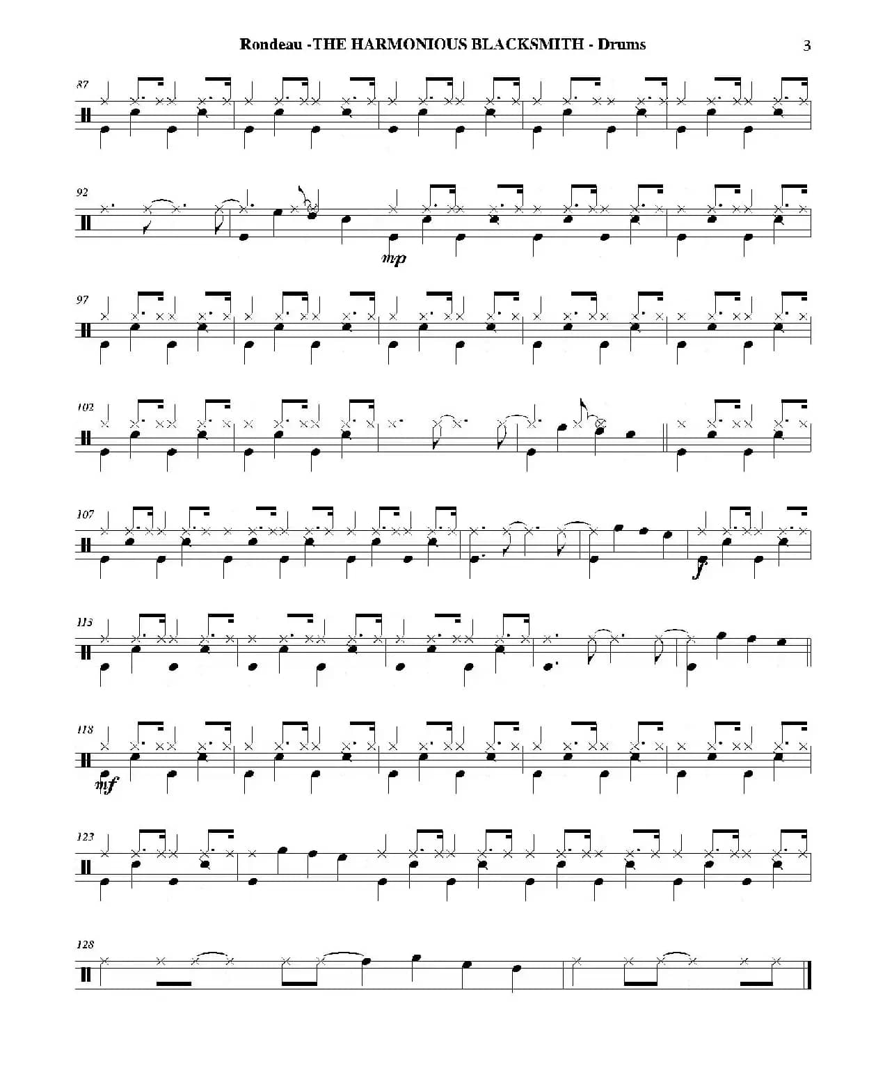 THE HARMONIOUS BLACKSMITH（爵士鼓分谱）