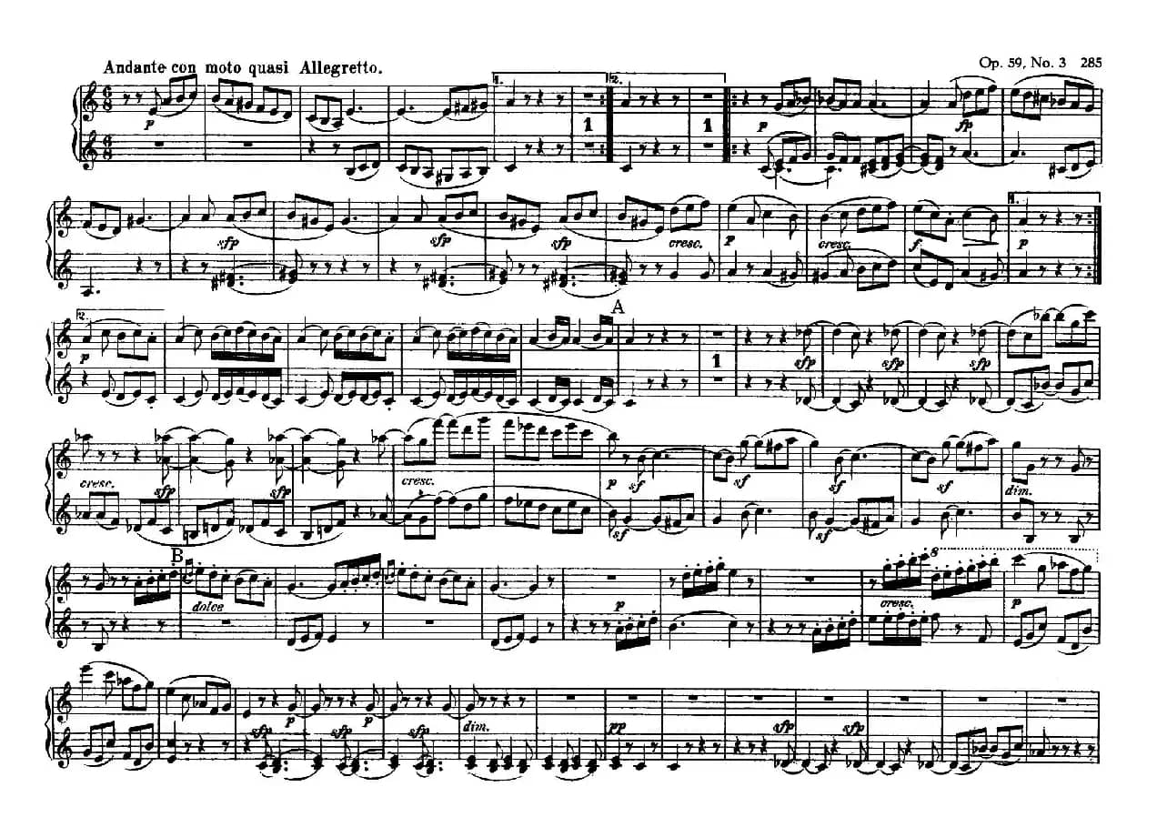 String Quartet No.9 in C Major Op.59-3 - 4 Hands（C大调第九弦乐四重奏·四手联弹）