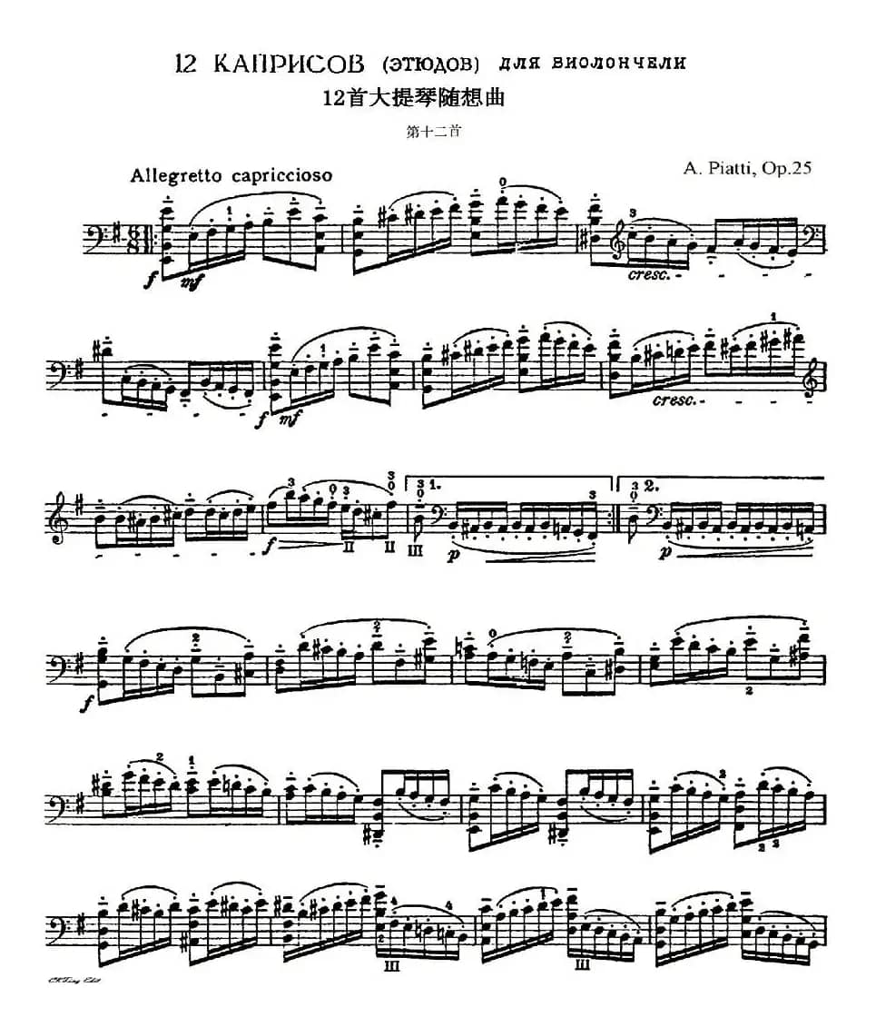 A. Piatti 12 Caprice Op.25（皮阿蒂 12首大提琴随想曲) 第十二）