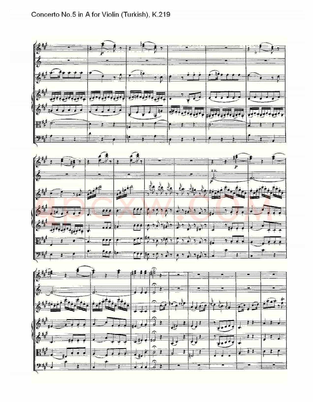 A调小提琴第五协奏曲，（土耳其) K.21）