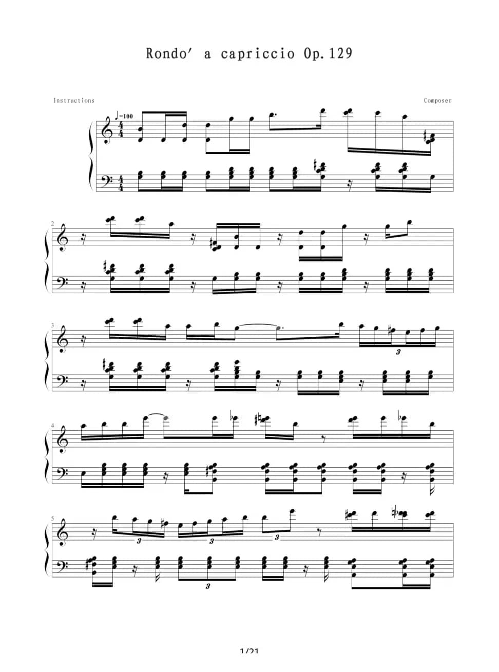 Rondo' a capriccio OP.129（绮想旋曲）