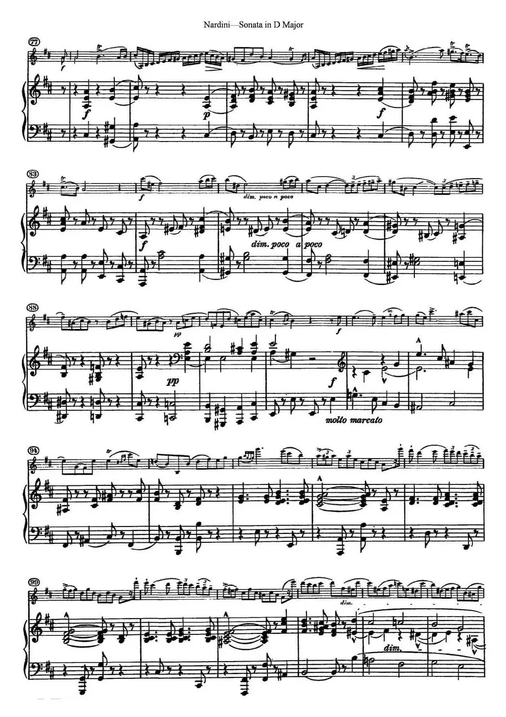 Nardini Violin Sonata in D Major（小提琴+钢琴伴奏）