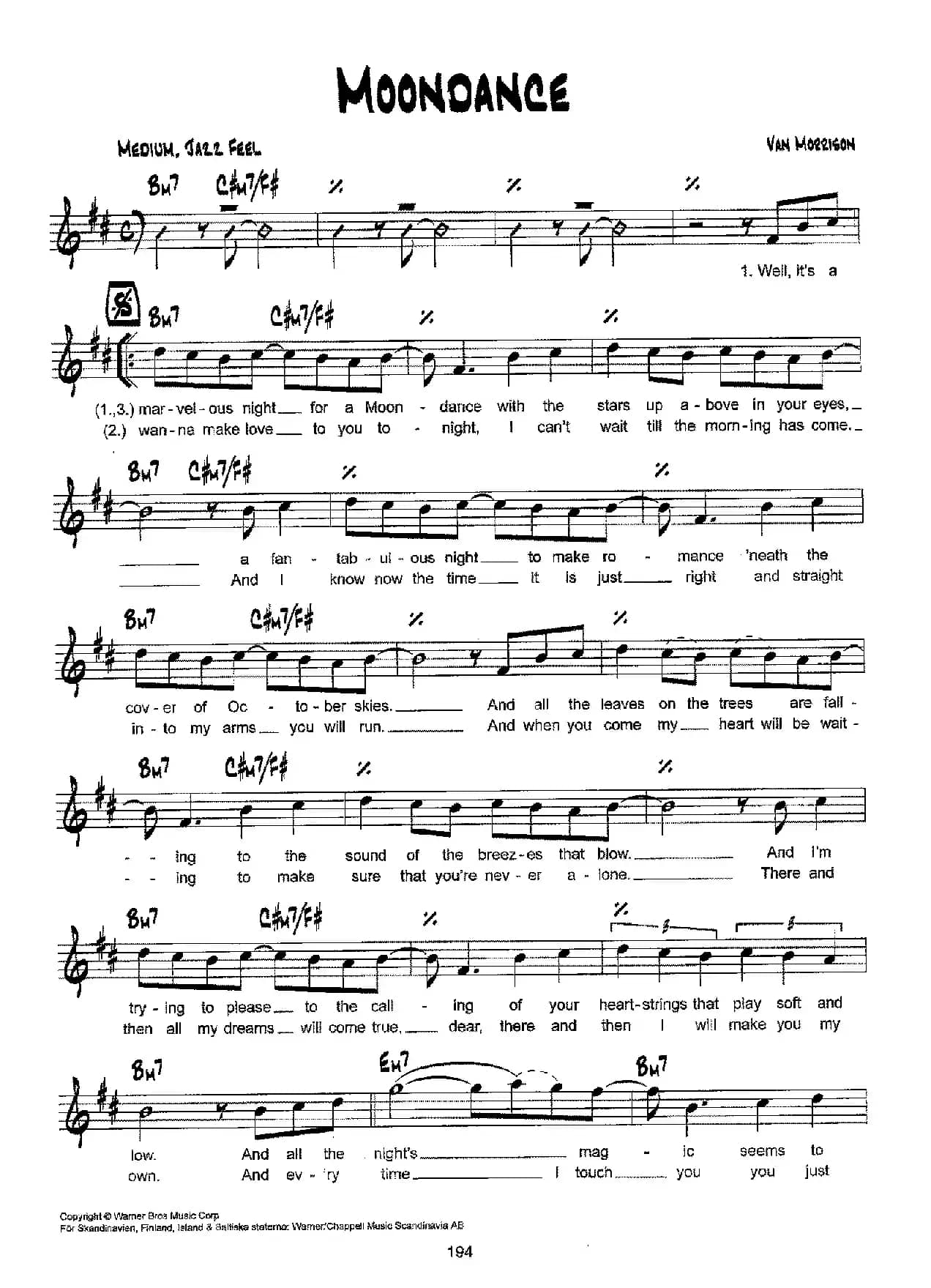 降B爵士乐谱：MOONDANCE