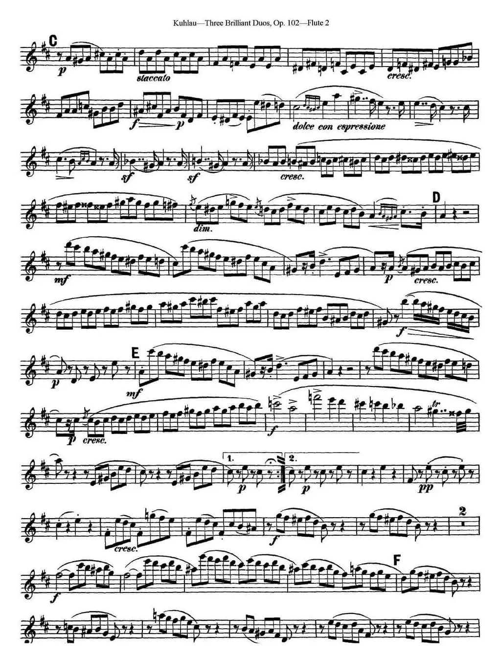 库劳长笛二重奏练习三段OP.102——Flute 2（NO.1）