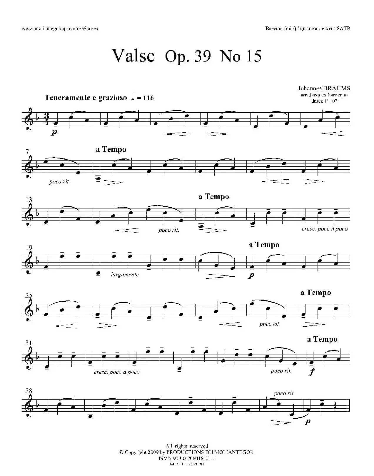 圆舞曲 Op39 No15（四重奏上低音萨克斯分谱）