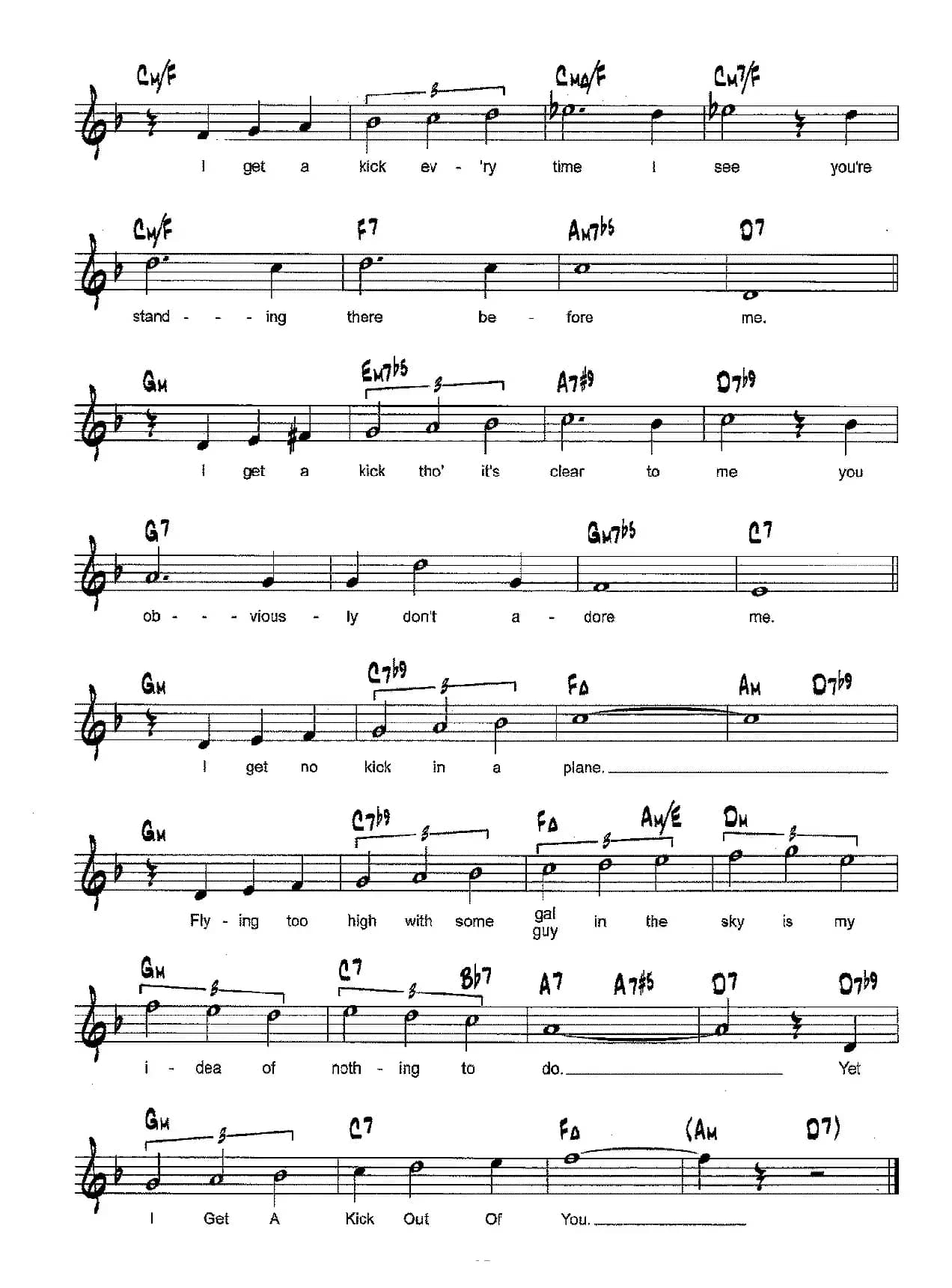 降B爵士乐谱：I GET A KICK OUT OF YOU