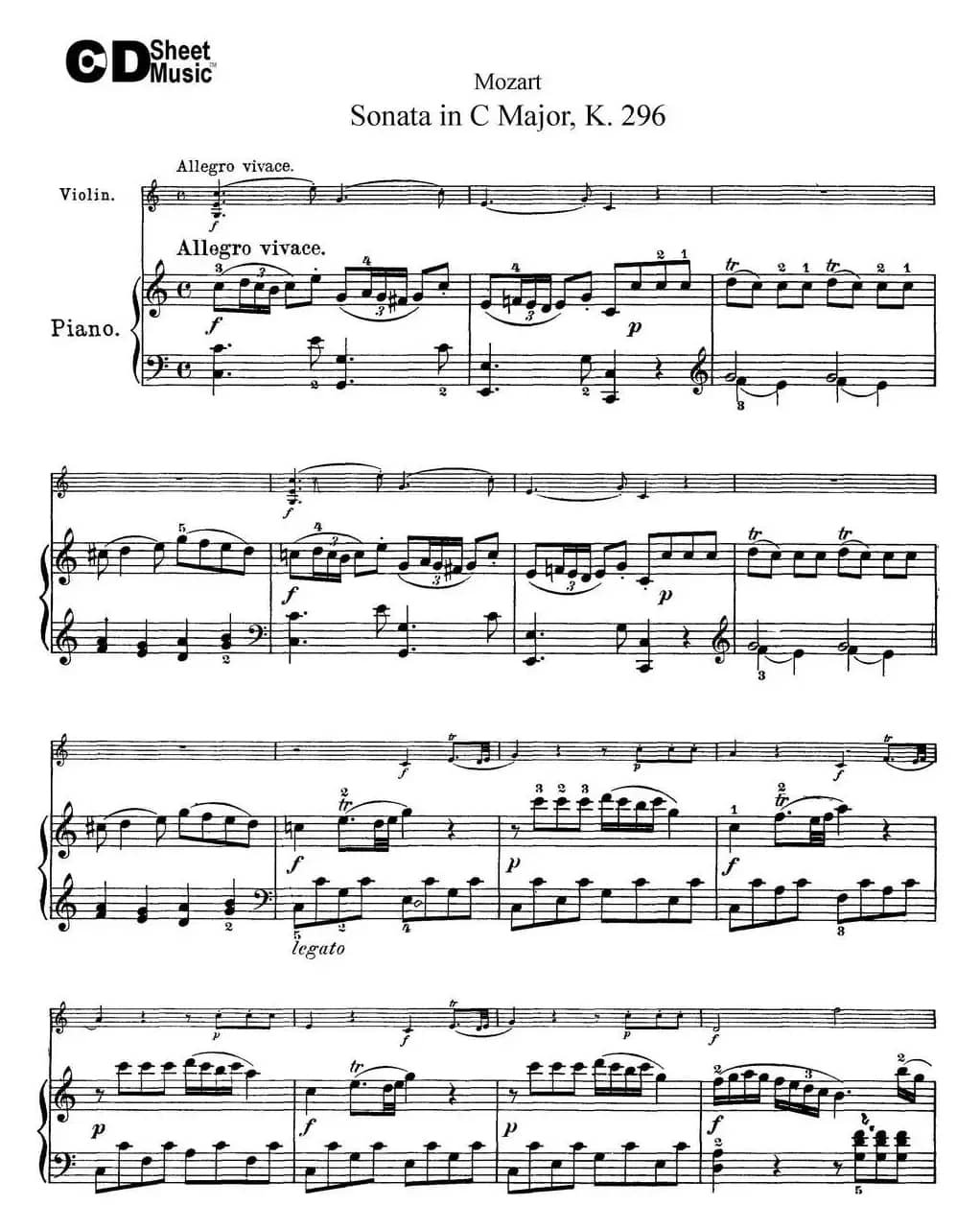 Violin Sonata in C Major K.296（小提琴+钢琴伴奏）