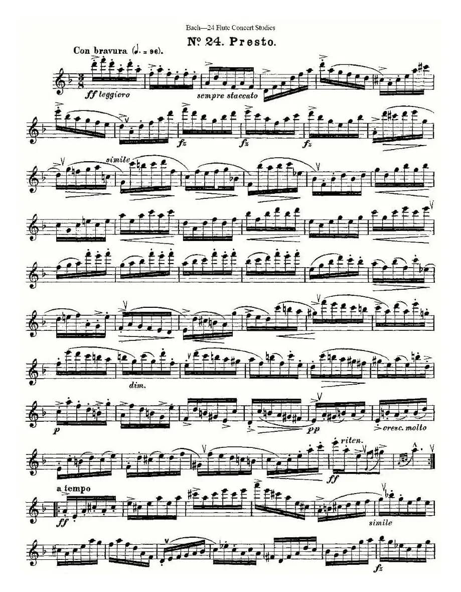 Bach-24 Flutc Concert Studies 之20—24（巴赫—24首长笛音乐会练习曲）