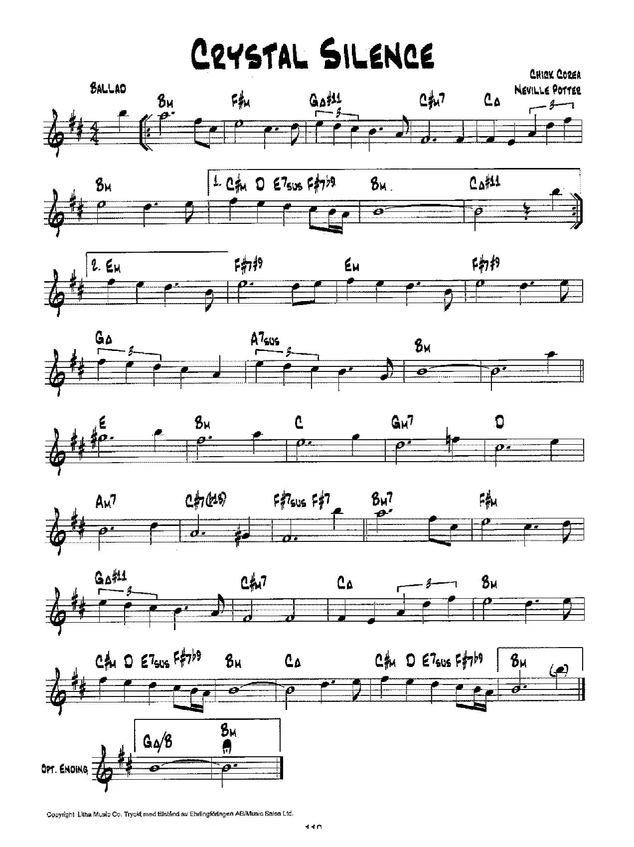 降B爵士乐谱：CRYSTAL SILENCE