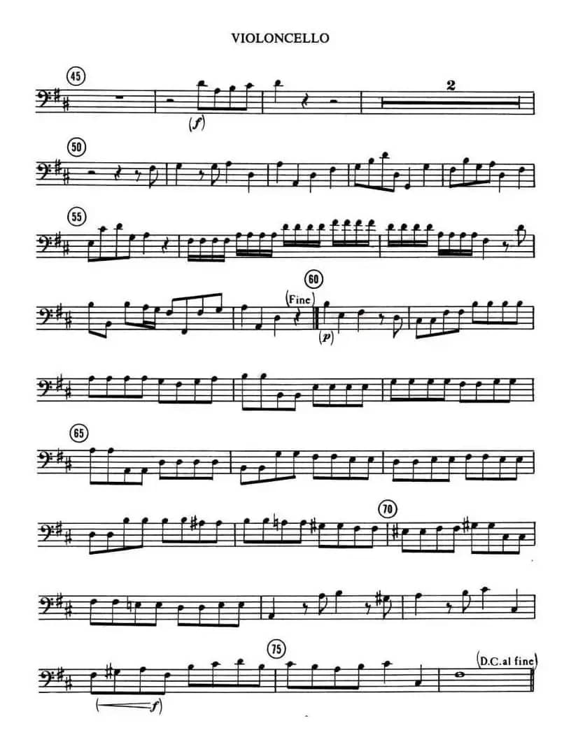 LET THE BRIGHT SERAPHIM（四重奏大提琴分谱）