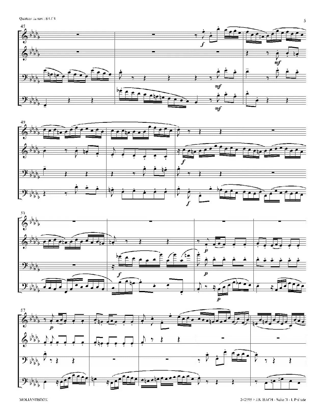 Suite anglaise No 2,BWV 807（法国组曲之二·前奏曲）（四重奏总谱）