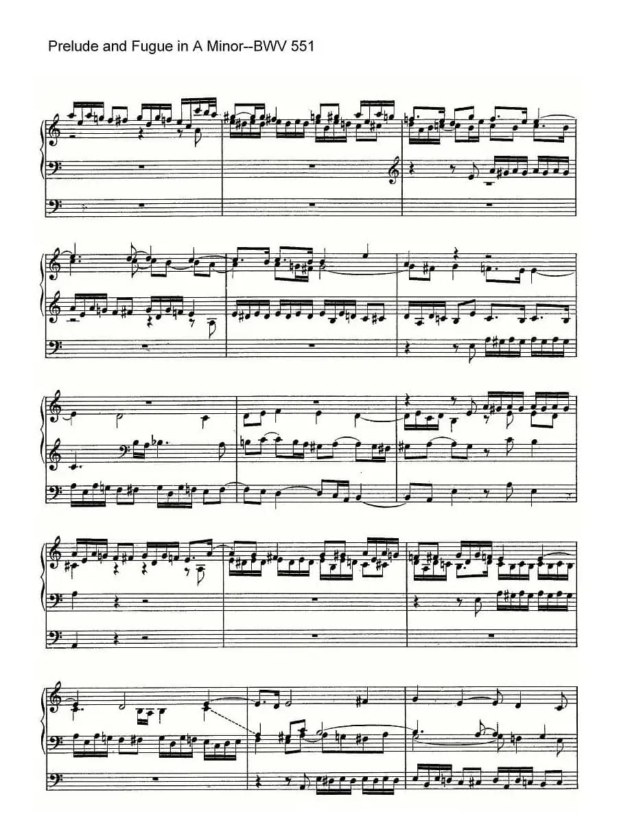 Prelude and Fugue in A Minor--BWV 551（管风琴谱）