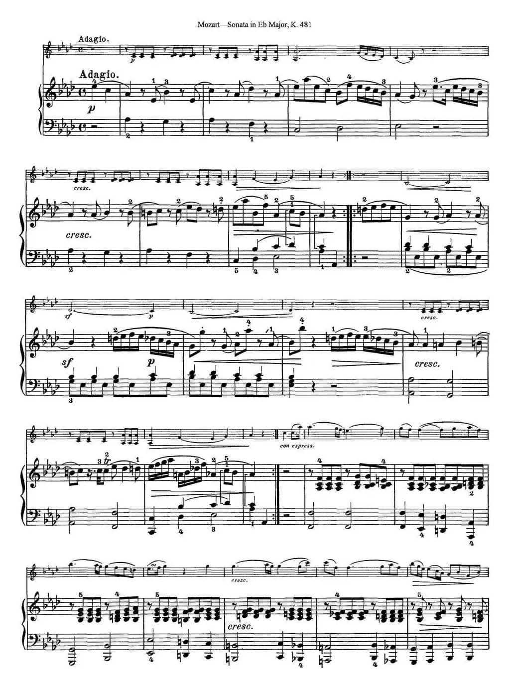 Violin Sonata in Eb Major K.481（小提琴+钢琴伴奏）