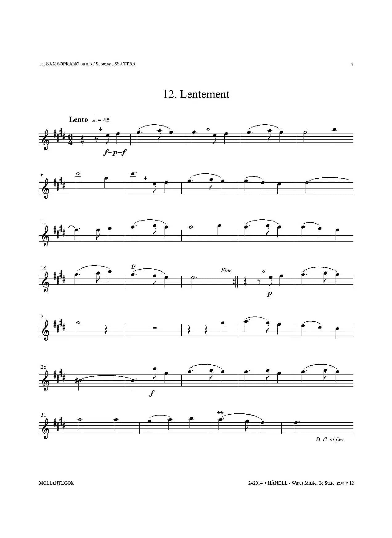 Water Music（HWV.349 No.2）（第一高音萨克斯）