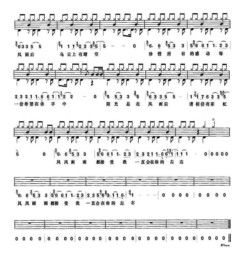 阳光总在风雨后（架子鼓、鼓谱+简谱+歌词）