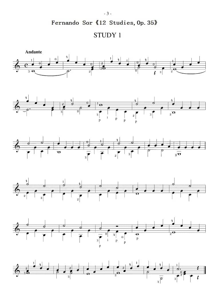 Fernando Sor《12 Studies,Op.35》（STUDY 1）
