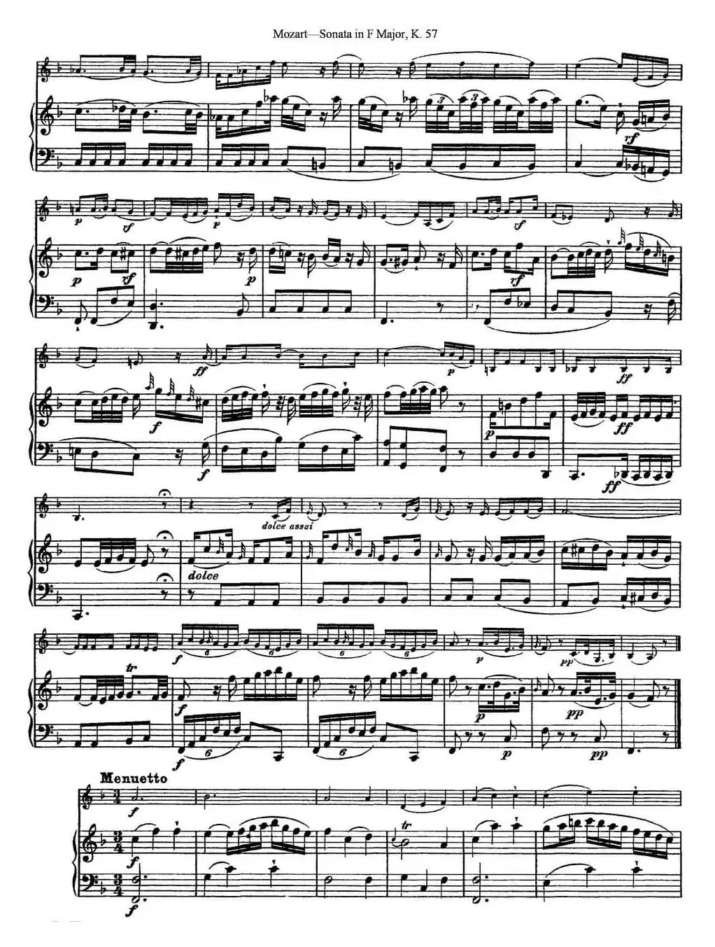 Violin Sonata in F Major K.357（小提琴+钢琴伴奏）