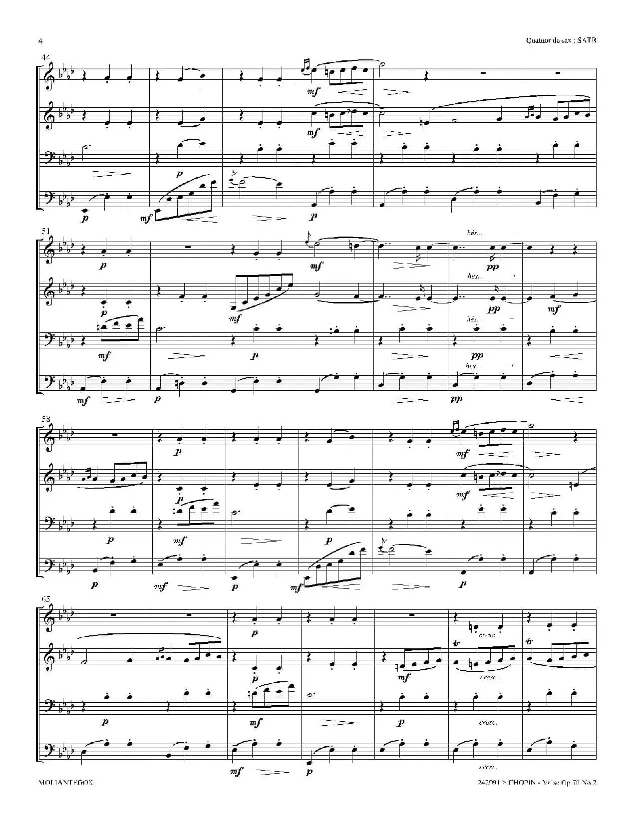 f小调圆舞曲 Op.70 No.2（四重奏总谱）