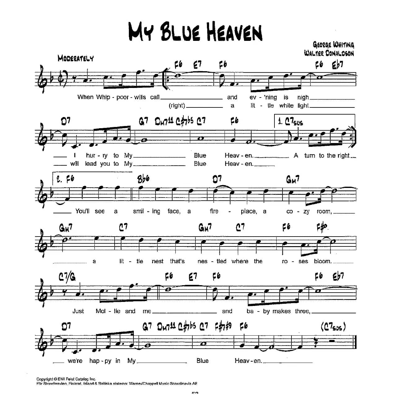 降B爵士乐谱：MY BLUE HEAVEN