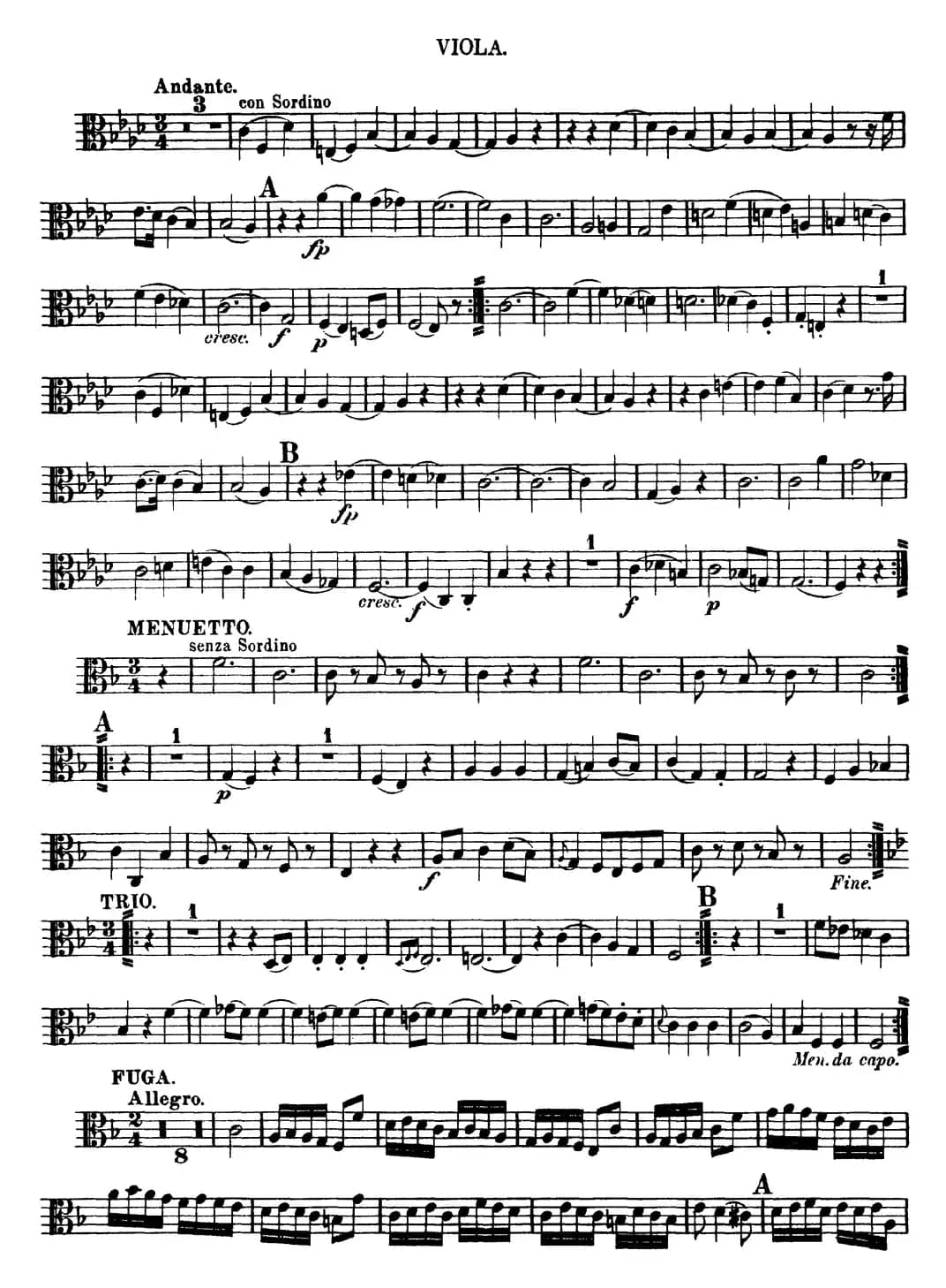 Mozart《Quartet No.8 in F Major,K.168》（Viola分谱）