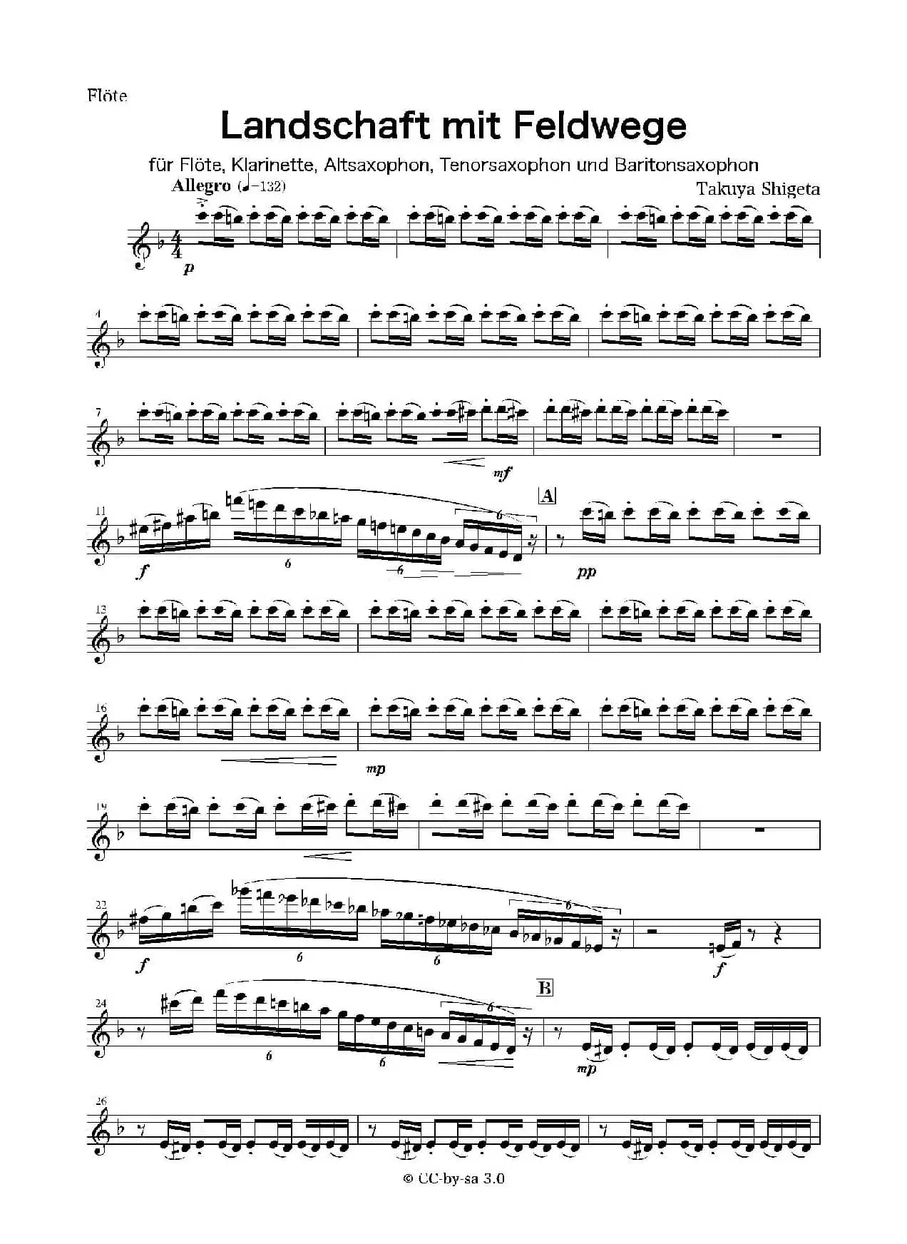 Landschaft mit Feldwege（木管五重奏、分谱）