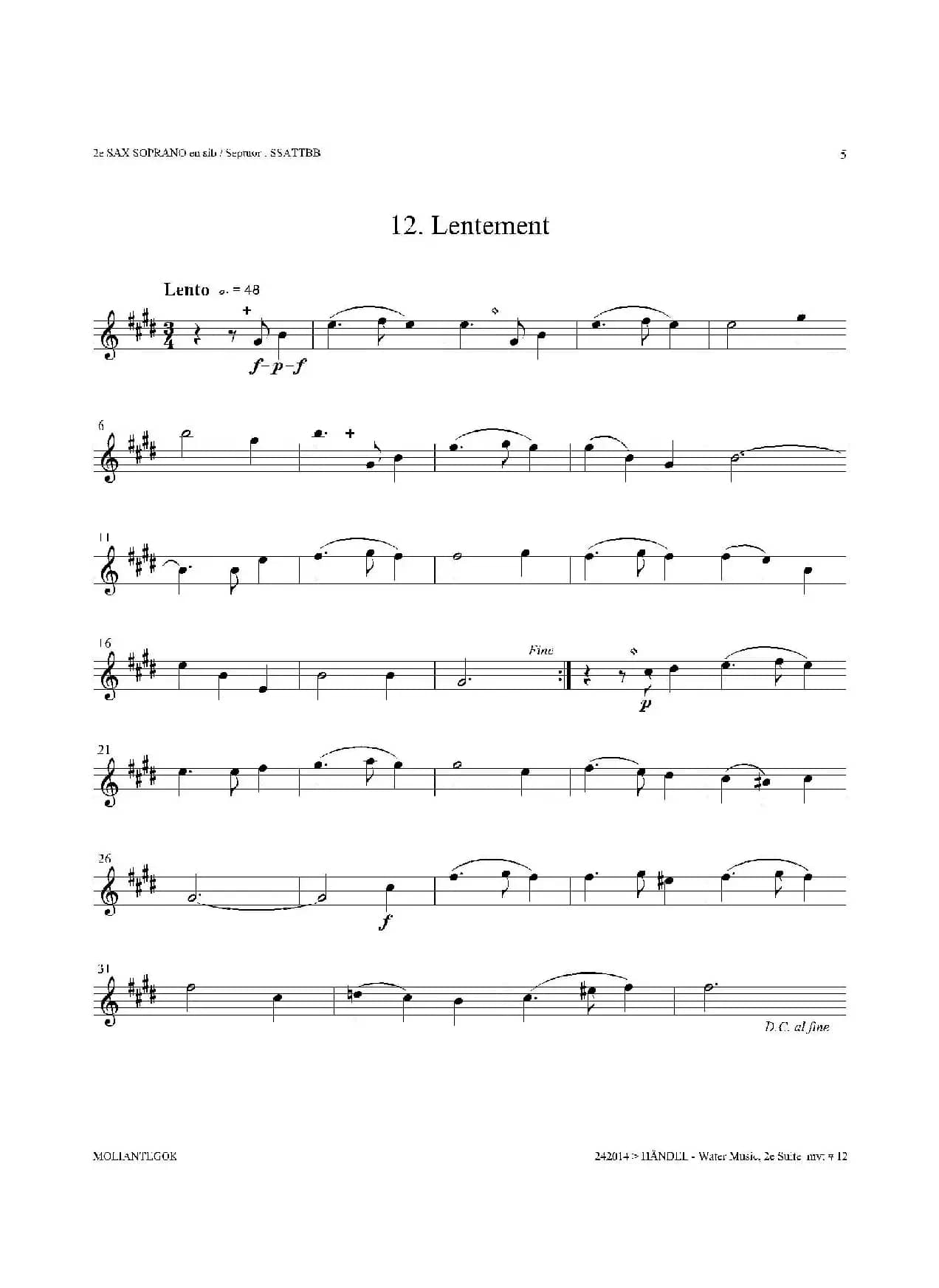 Water Music（HWV.349 No.2）（第二高音萨克斯）